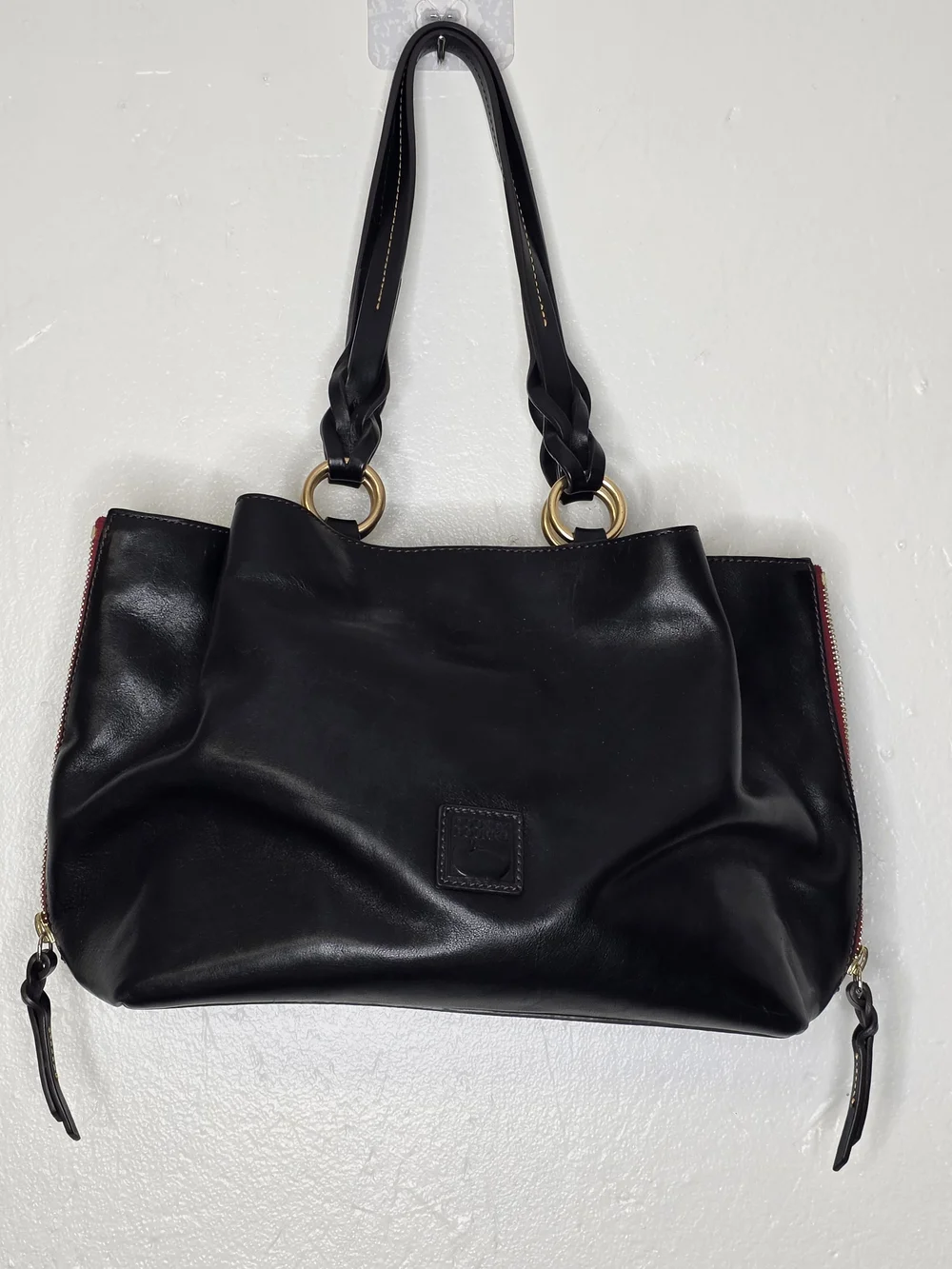 Dooney & Bourke Black Florentine Leather Tote with Braided Shoulder Straps